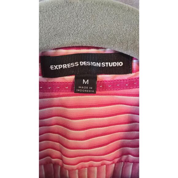 Express Design Studio Shirt Womens Medium Pink White Stripe Stretch Button Down - Picture 3 of 8